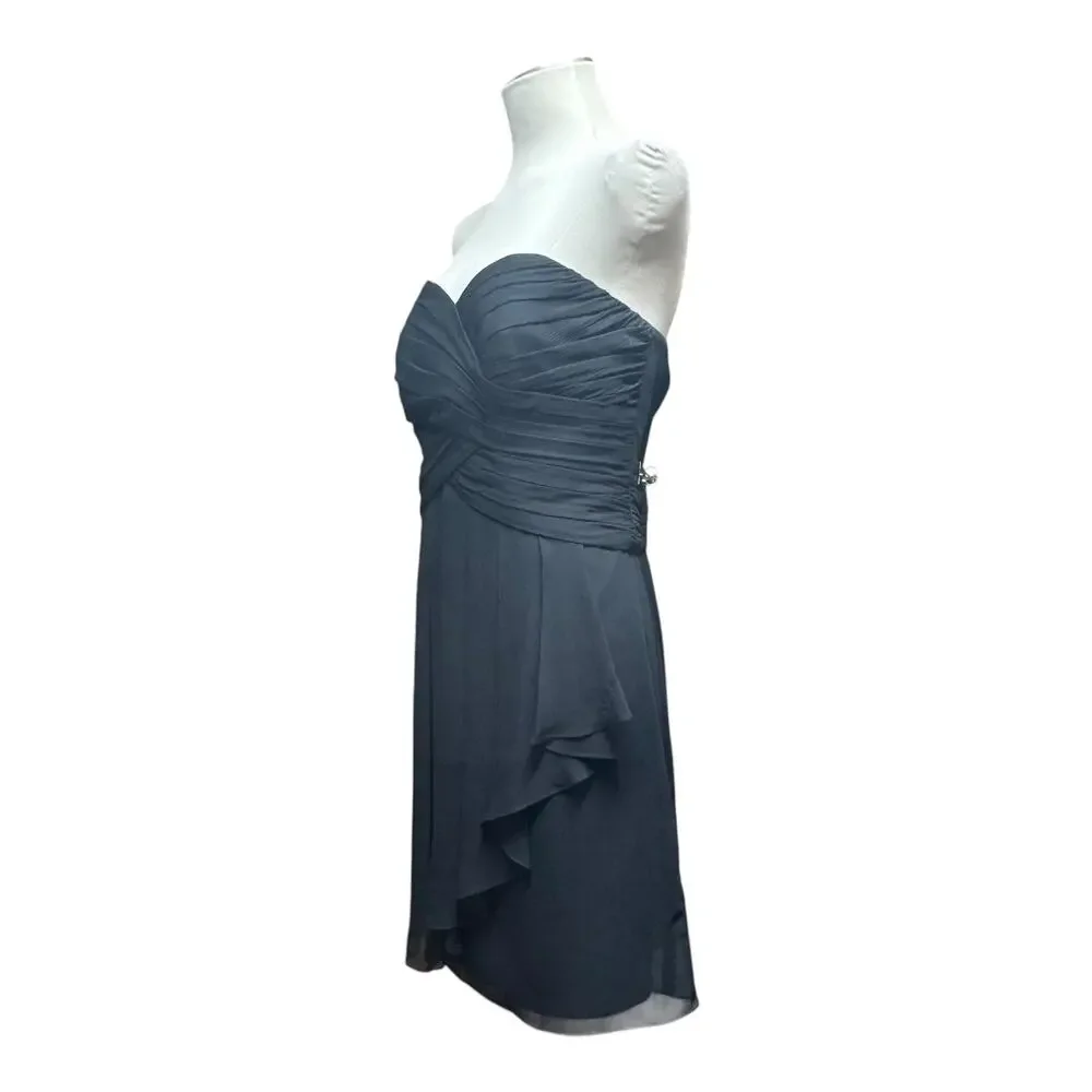 David's Bridal Short Crinkle Chiffon Dress Front Cascade F14847 Black 14